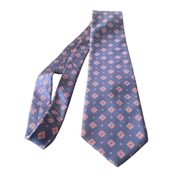 Pre Owned Men’s Envoy Tie Neck Tie Necktie All Silk Made In USA Diamond Pattern - Picture 1 of 5